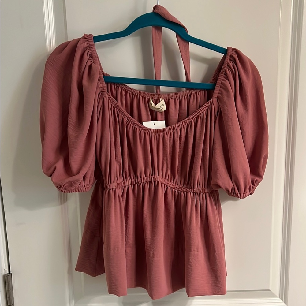 Pink Puff Sleeve Smocked Blouse